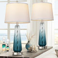 Table Lamps Set of 2 with Touch Control, Modern Glass Bedside Lamps with USB A+C Ports, 3-Way Dimmable Nightstand Lamp with White Fabric…