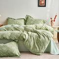 mixinni King Size Reversible Jacquard Duvet Cover Set – 100% Washed Cotton Green Floral Textured Comforter Cover with Vintage Rose & Butter…
