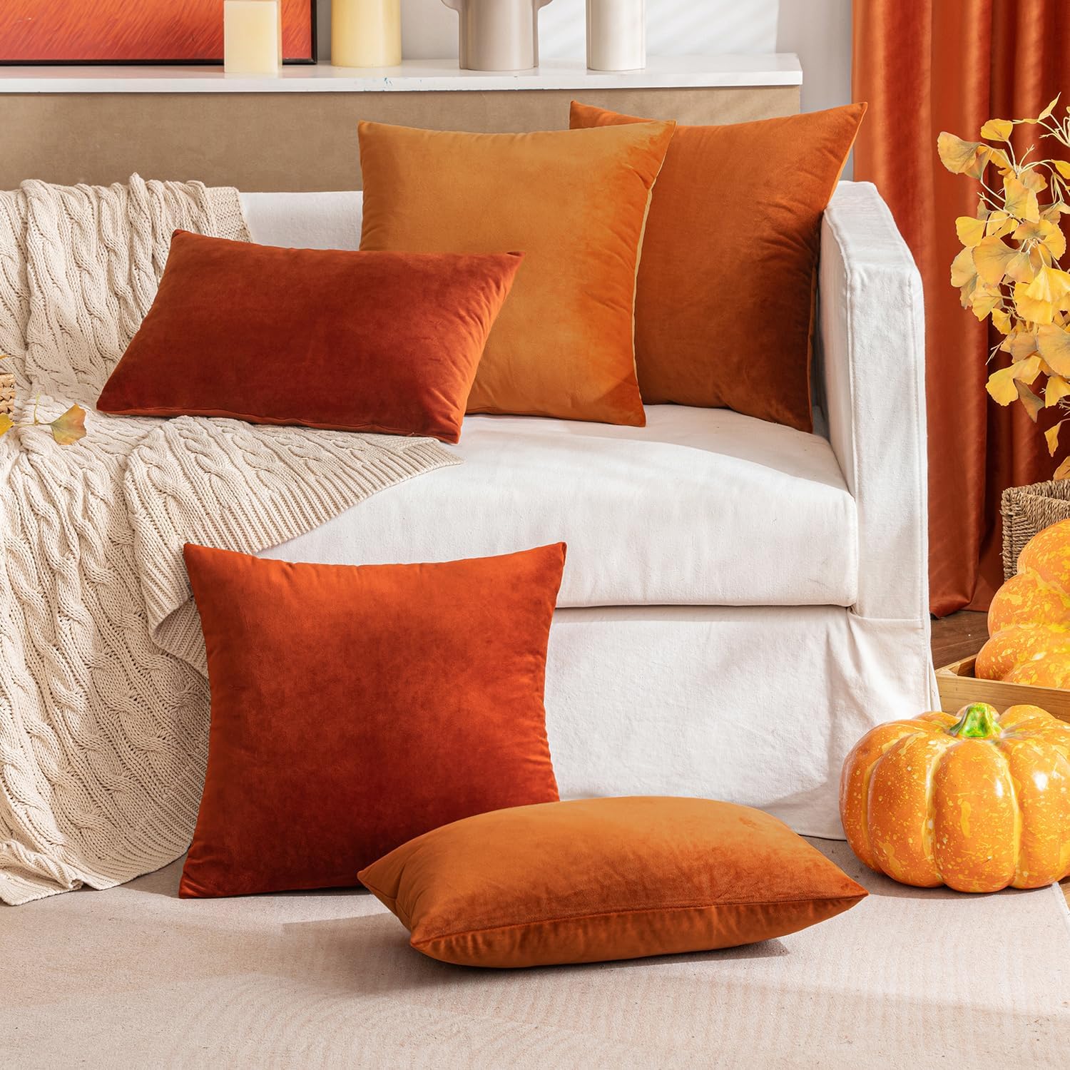 Miulee Velvet Throw Pillow Covers 12x20 Inch, Pack of 2 - Orange, Soft Solid Lumbar Decorative Pillow Covers Modern Luxury Home Decor for C…