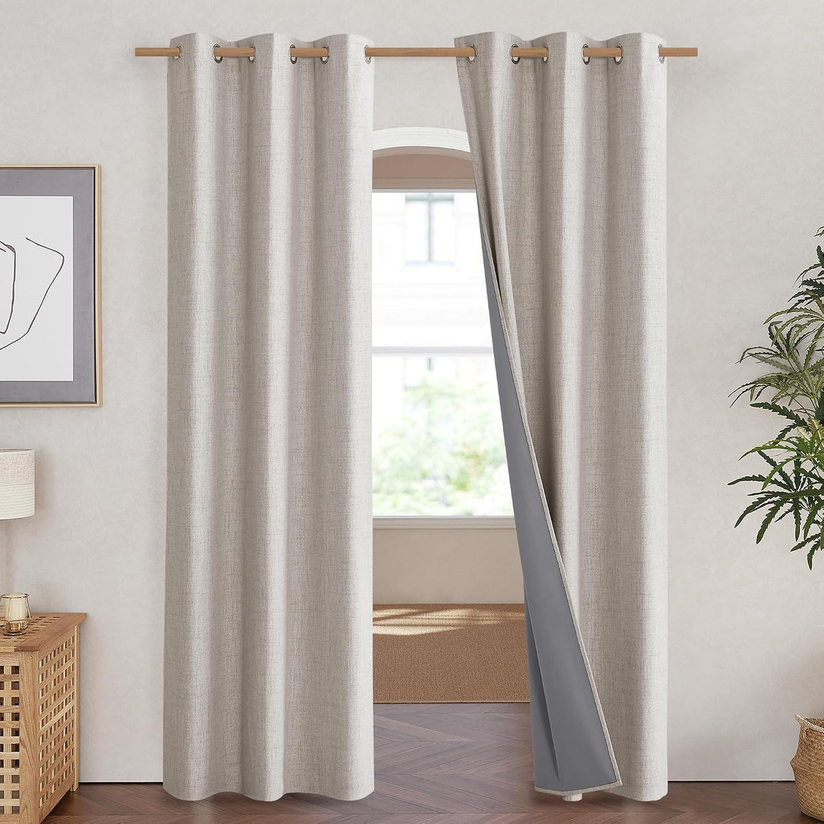 NICETOWN Brich Vintage Open Linen Weave Flax Thermal Curtains, 100% Blackout Curtains 84" Long for Dining Room, Soundproof Window…