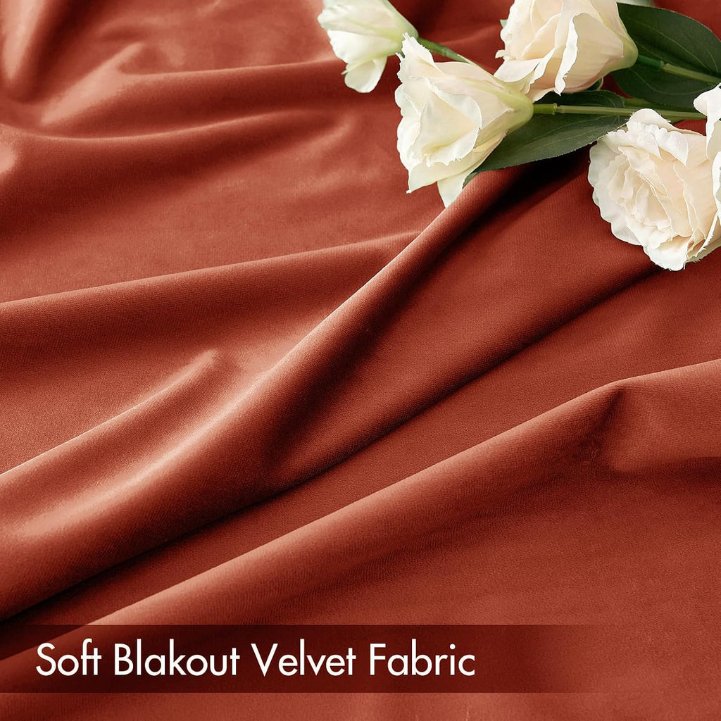 MIULEE Burnt Orange Velvet Curtains Thermal Insulated Blackout Curtain Fall Drapes for Bedroom Living Room Darkening 90 Inches Long Rust…