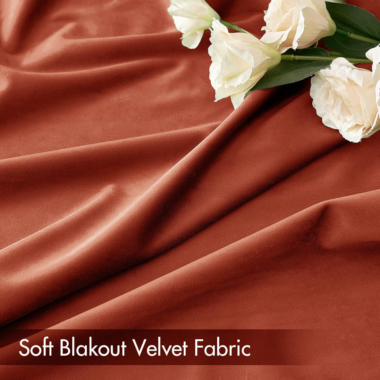 MIULEE Burnt Orange Velvet Curtains Thermal Insulated Blackout Curtain Fall Drapes for Bedroom Living Room Darkening 90 Inches Long Rust…