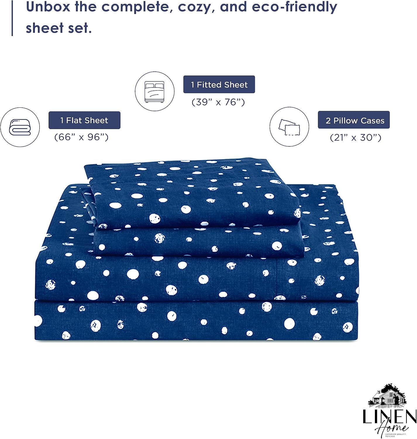 Linen Home Cotton Lyocell Blend Percale Sheet Set Twin Size - 3 Piece Deep Pocket Bedding, Pre-Washed & Shrunk, Crisp Cooling Fabric…
