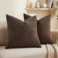 decorUhome Chenille Throw Pillow Covers 18x18 Set of 2, Square Decorative Pillow Covers with Zipper for Couch, Sofa, Living Room, Taupe