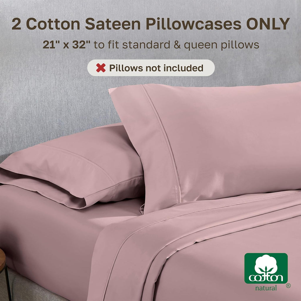 CaliforniaDesignDen California Design Den Queen/Standard Pillow Cases Set of 2-400 Thread Count Sateen, Natural 100% Cotton, Pillow Covers…