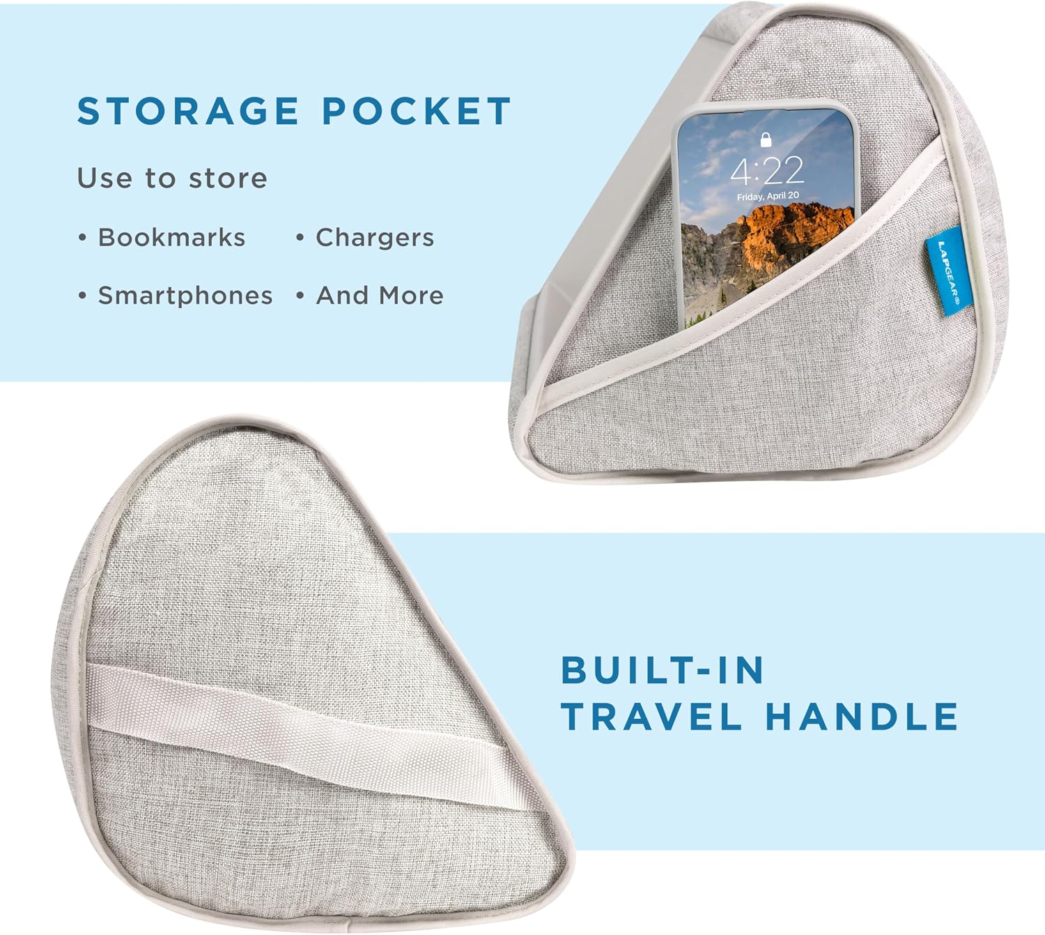 LAPGEAR Book Pillow – Lap Reading Cushion with Built-in Book Stand – Fits 6x9 Books & Similar Sizes – Almond – Style No. 33207