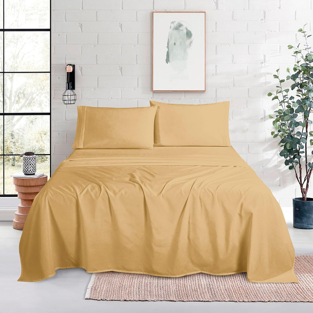 MocassiLuxuryBedding Mocassi Cal King Size 4-Piece Bed Sheet Set - 1800 Hotel Quality Microfiber 18-24 Inches Extra Deep Pocket Fitted Shee…