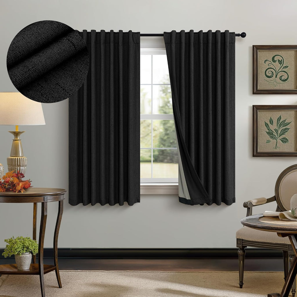 Pitalk Black Out Curtains 45 Inch Long 2 Panels Burg for Bedroom Small Windows Pocket Modern Farmhouse Linen Look Room Darkening Insulated…