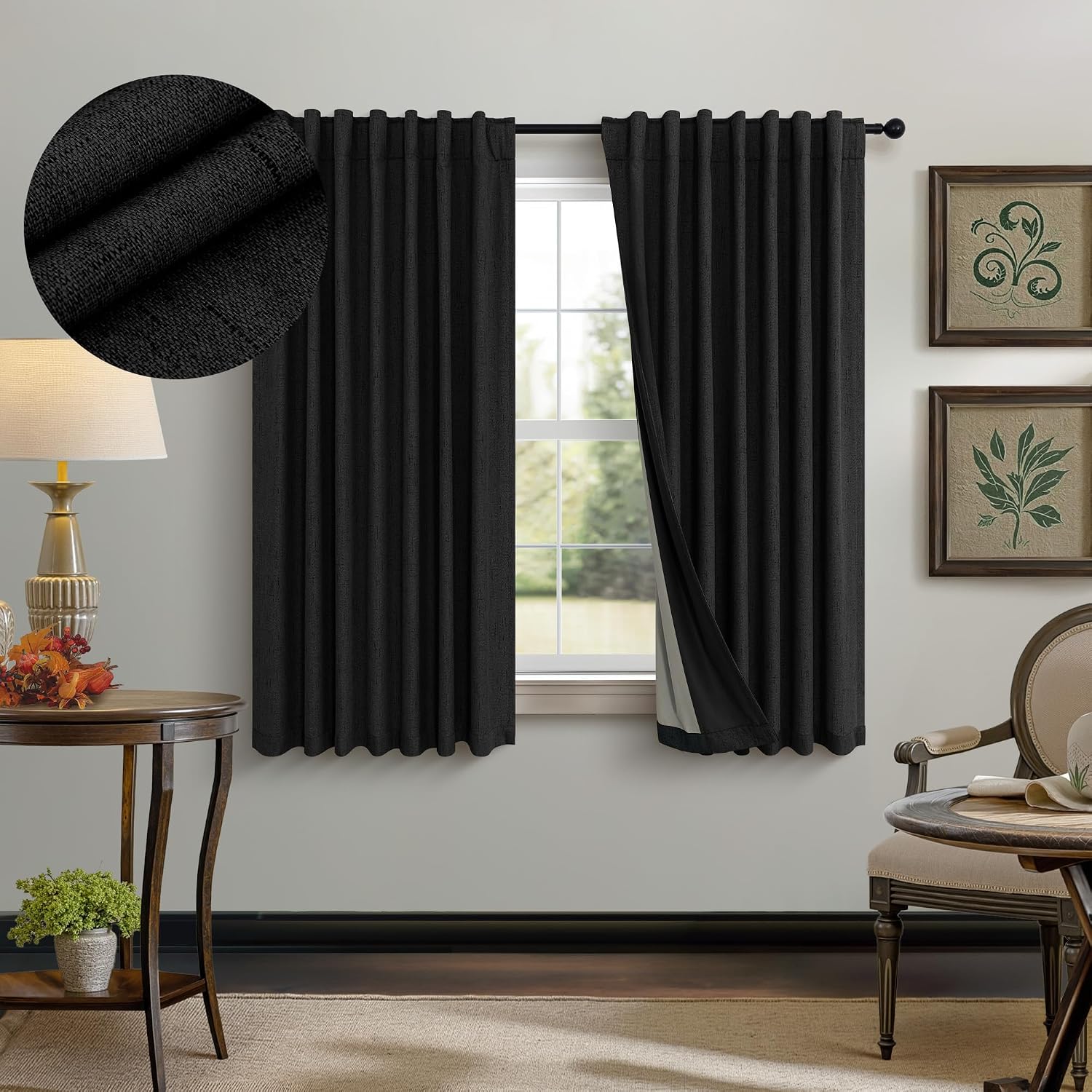 Pitalk Black Out Curtains 45 Inch Long 2 Panels Burg for Bedroom Small Windows Pocket Modern Farmhouse Linen Look Room Darkening Insulated…