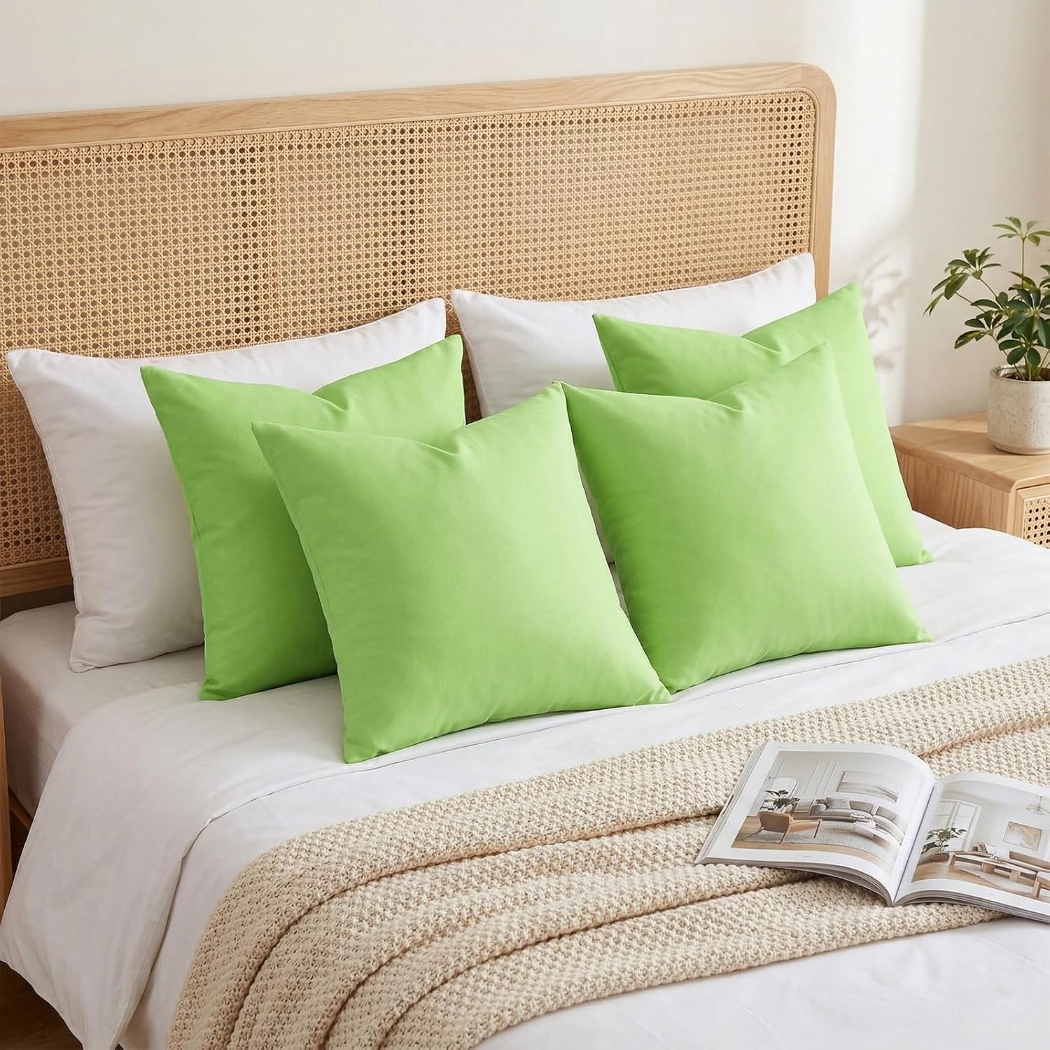 Thmyo 4-Pack 100% Cotton Comfortable Solid Decorative Throw Pillow Case, Square Cushion Cover Pillowcase Sublimation Blank Pillow Covers DI…