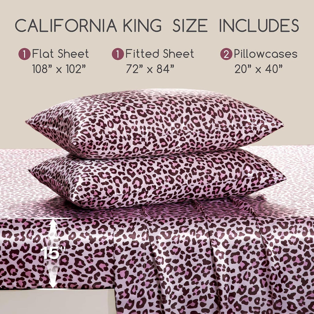 MR&HM Satin Bed Sheets, California King Size Sheets Set, 4 Pcs Silky Bedding Set with 15 Inches Deep Pocket for Mattress (California K…