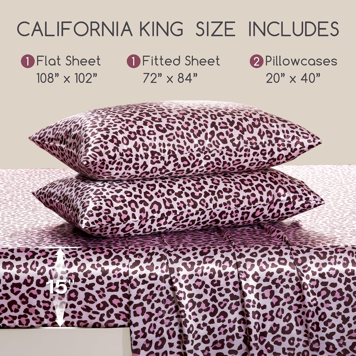 MR&HM Satin Bed Sheets, California King Size Sheets Set, 4 Pcs Silky Bedding Set with 15 Inches Deep Pocket for Mattress (California K…