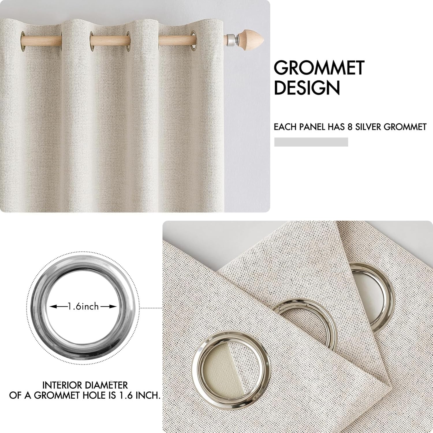 Miulee Linen Curtains 100% Blackout for Bedroom Thermal Insulated Birch Grommet Room Darkening Curtains & Drapes for Living Room Nursery 52…