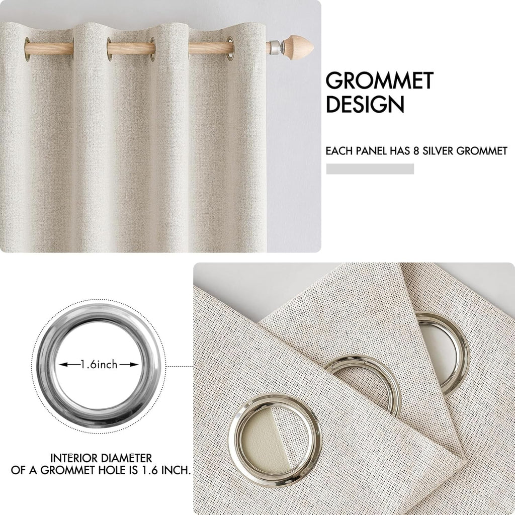Miulee 100% Blackout Linen Curtains for Bedroom Thermal Insulated Birch Grommet Room Darkening Curtains & Drapes for Living Room Nursery 52…