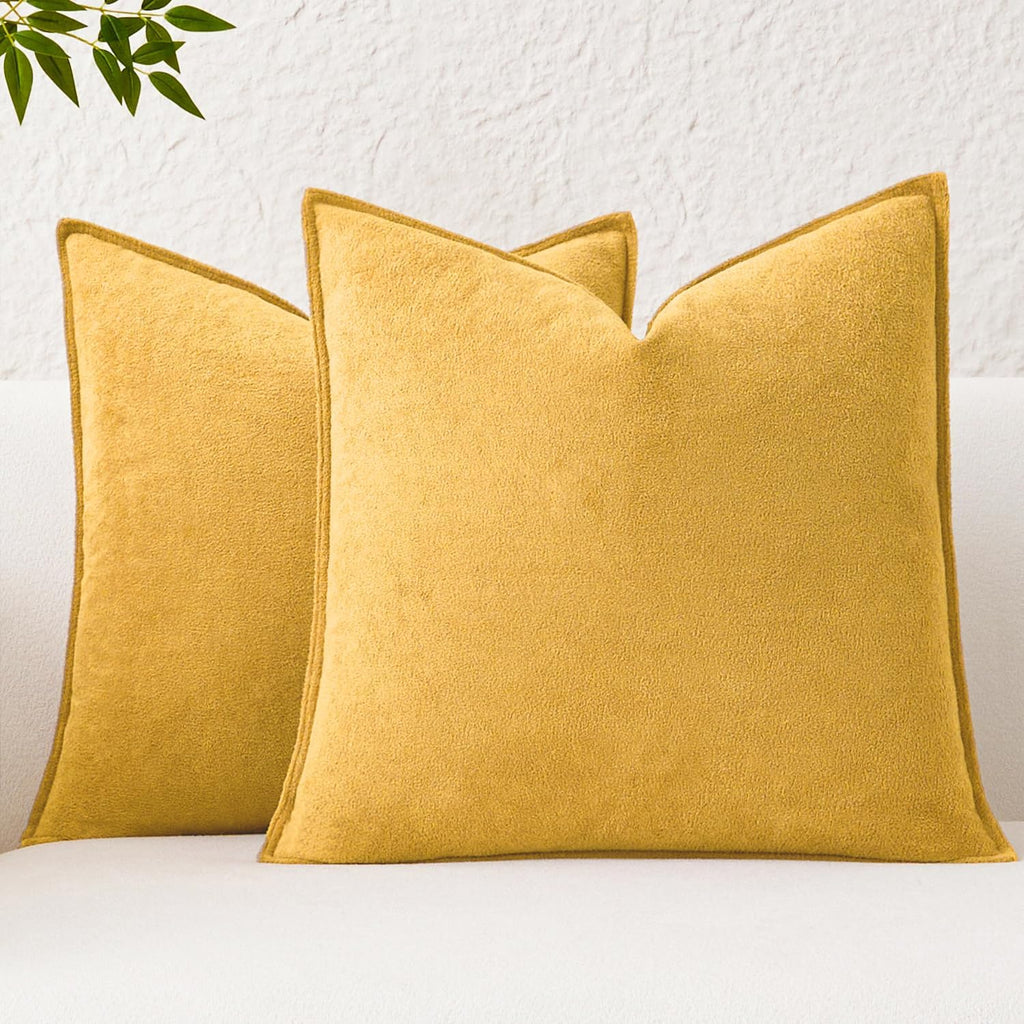 KevinTextile Kevin Textile Waterproof Decorative Pillow Covers Yellow 16x16 Inch Pack of 2 Soft Boucle Textured Throw Pillowcases Elegant A…
