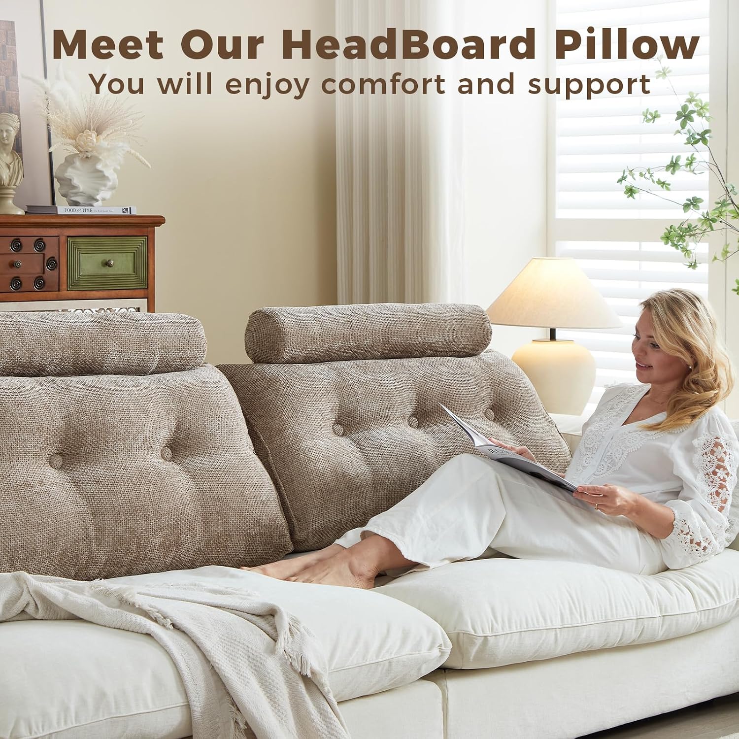 Headboard Pillow for Twin XL – Chenille Large Triangular Wedge Pillow for Headboard Gap, Daybed and Couch Backrest, Reading and Sitting…