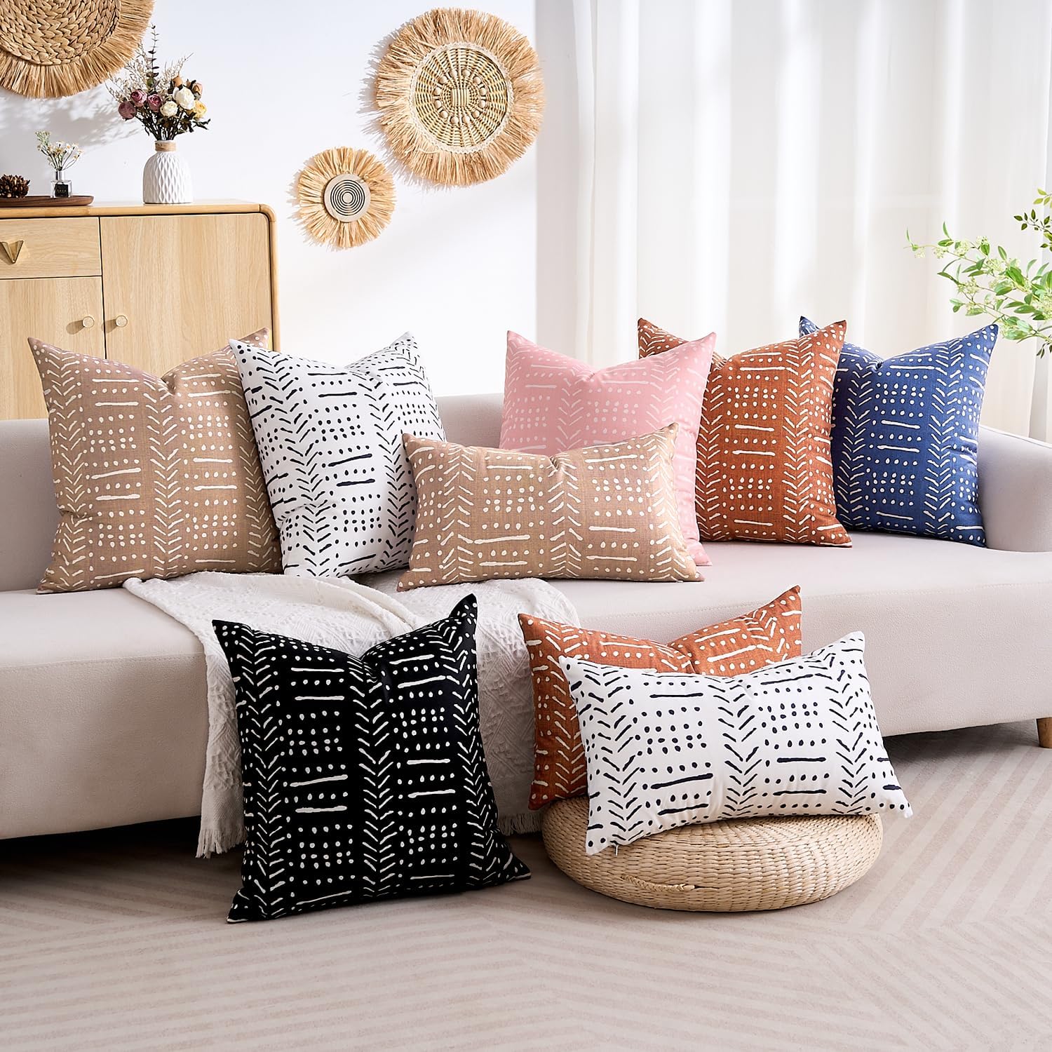 BONSTRAP Pink Boho Body Pillows Covers Decorative Long Lumbar Accent Throw Pillow Covers Large Queen 20x54 1 Piece for Bed Sleeping…