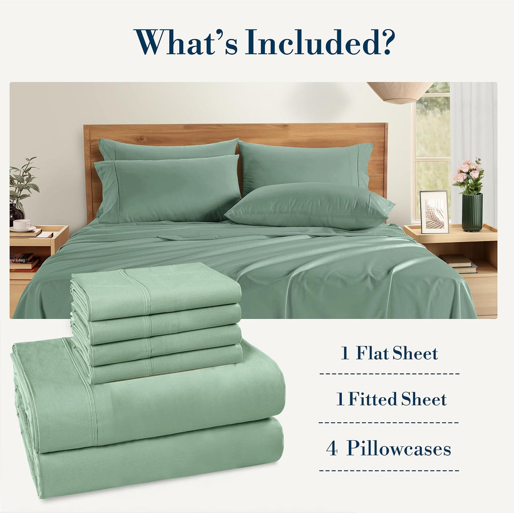 Casa Platino King Sheet Set – 100% Cotton Sheets with 4 Pillowcases, Crisp Percale Weave & Cozy Feel, Cooling & Breathable King Bed…