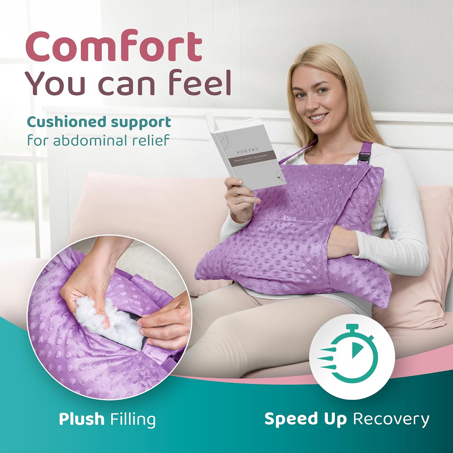 Zomaple Recovery Hysterectomy Pillow with Strap & Gel Pack – Post Abdominal Surgery Must Haves – Ideal for C-Section, Laparoscopic & Hernia…