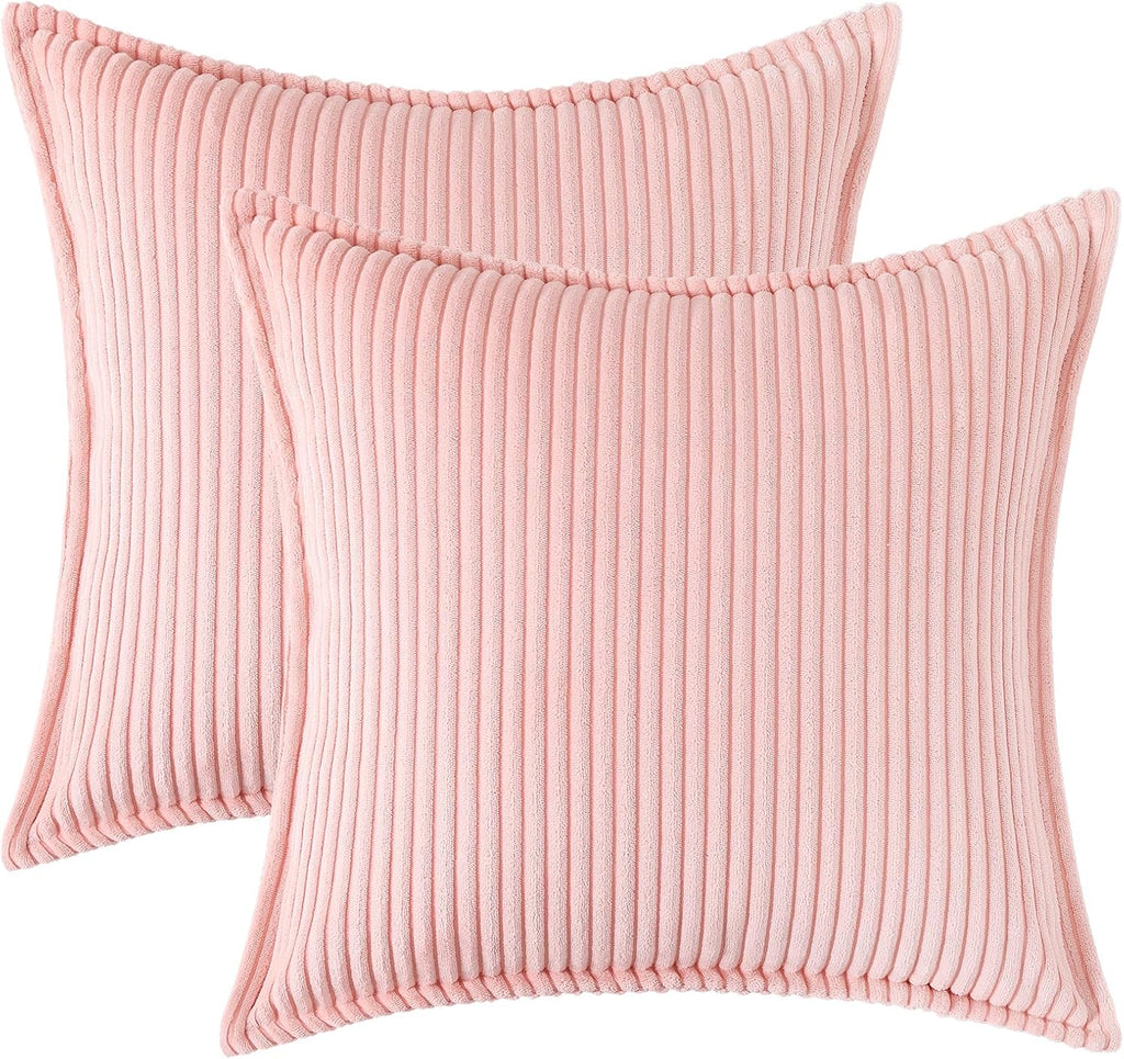 Mecatny Corduroy Summer Throw Pillow Covers 18x18 Set of 2, Neutral Decorative Soft Boho Couch Pillow Covers with Broadside for Sofa…
