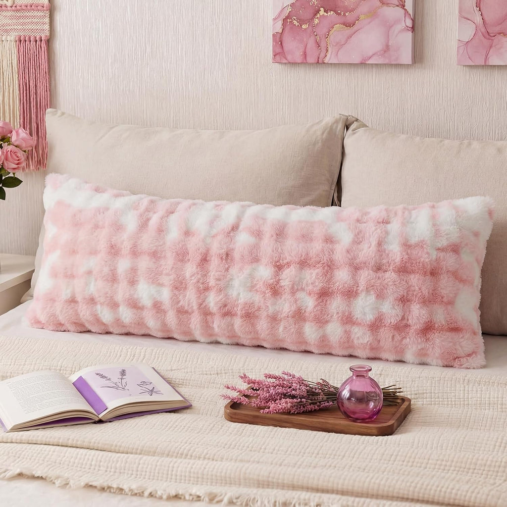 Chumerry Pink Fluffy Body Pillow Cover Faux Fur Pillowcase Extra Soft Fuzzy Plush Long Pillow Cover Gradient Pink Shaggy Body Pillow Case f…