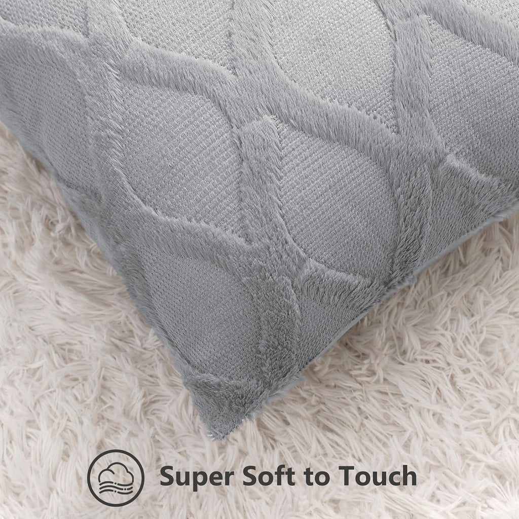 decorUhome Summer Throw Pillow Covers 18x18 Inch Set of 2, Soft Plush Faux Fur Wool Grey Accent Couch Pillow Covers for Modern Farmhouse Be…