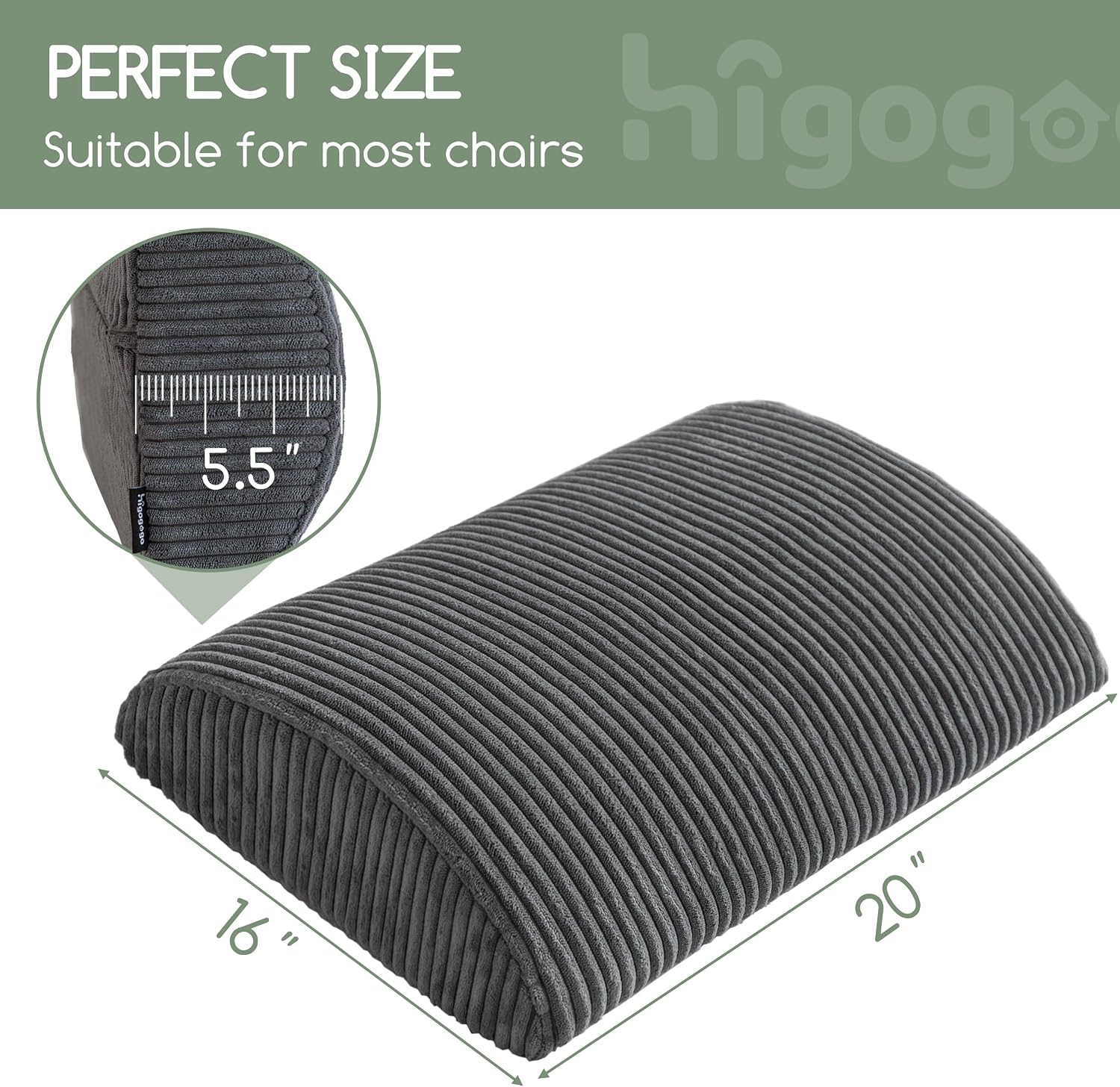 Higogogo Lumbar Support Pillow for Recliner Chair/Accent Chair/Couch, Extra Large Memory Foam Back Support Cushion for Elderly, Recliner Cu…