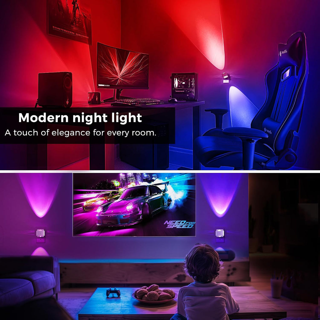 L LOHAS LED Night Light, Color Changing Night Lights Plug into Wall, Rotating White Nightlight, Dusk to Dawn Sensor, RGB Rainbow…