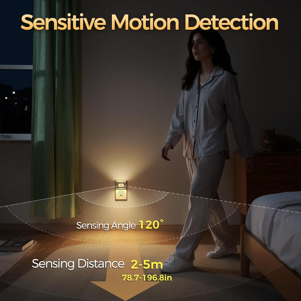 DORESshop LED Night Light[4 Pack], Night Lights Plug into Wall, 3 Color Temperatures Plug in Night Light with Motion Sensor, Dusk to Dawn S…