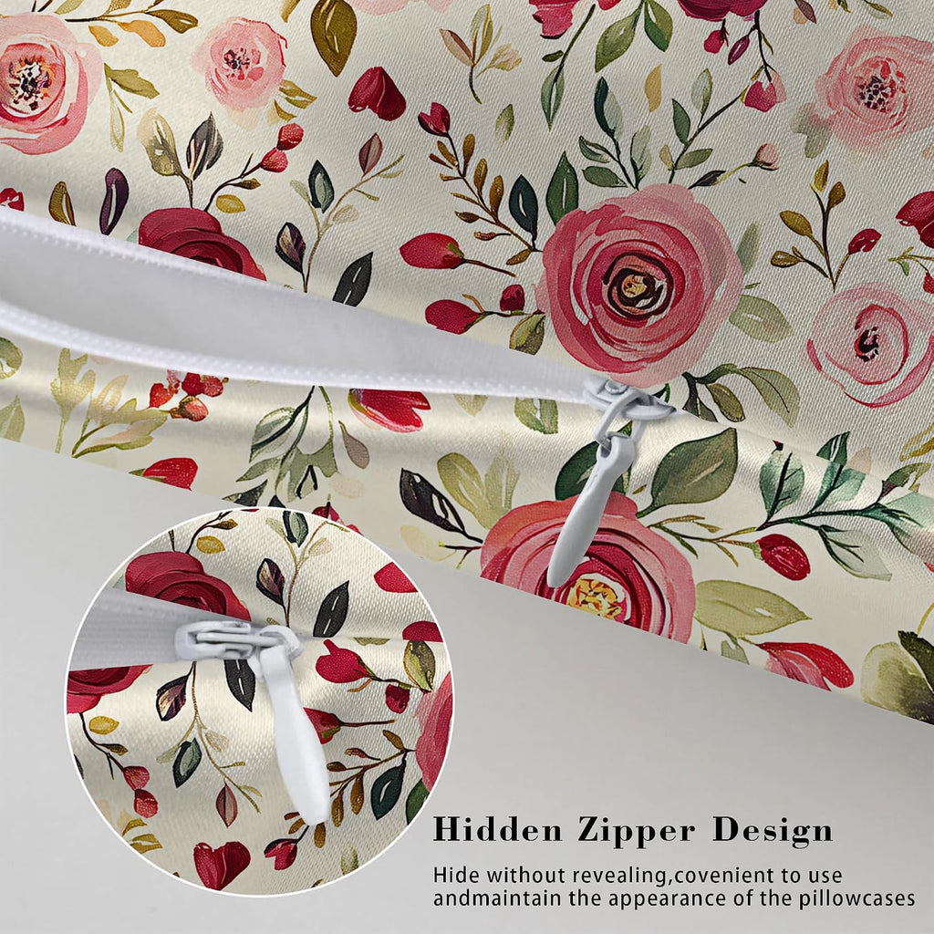 Satin Pillowcase for Hair and Skin Watercolor Floral Pink and Red Roses Super Soft and Cooling Similar to Silk Pillow Case 1 Pack with…