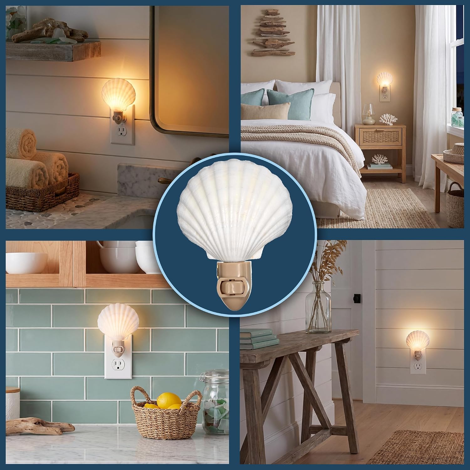 Nautical Crush Trading Seashell Night Light – Beach Night Light with White Clam – Shell Light for Bathroom – Sea Shell Lamp – Seashell…