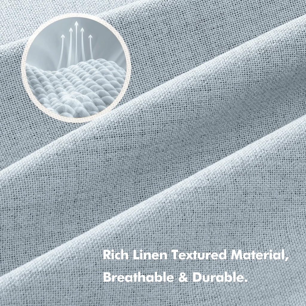 Miulee 100% Blackout Linen Curtains for Bedroom, Chambray Blue Solid Luxury Decor Thermal Insulation Room Darkening Drapes for Living Room…