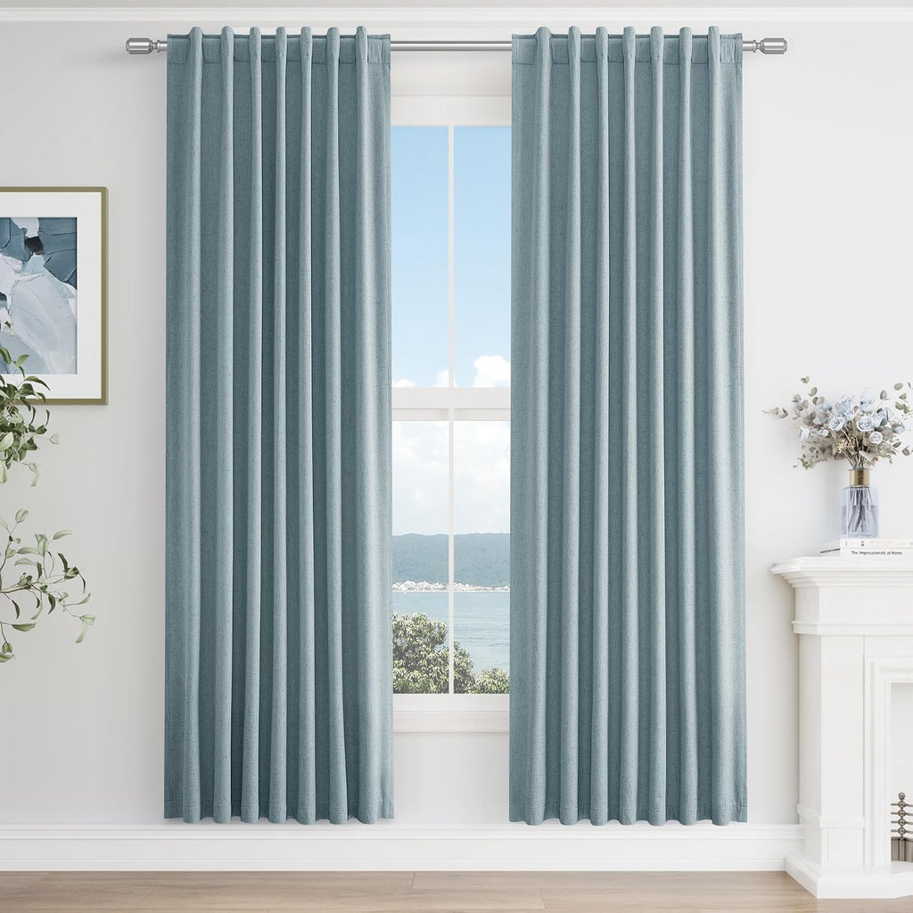 Guken Blue 100% Blackout Linen Curtains 78 Inch Length 2 Panels Set for Living Room Bedroom Back Tab Thermal Insulated Black Out Drapes Roo…
