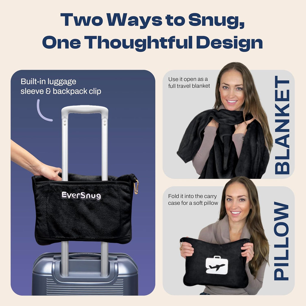 EverSnug Travel Blanket and Pillow - Ultra-Soft, Compact & Lightweight, 65x40 Inches, with Carry Case, Luggage Sleeve & Backpack Clip for…