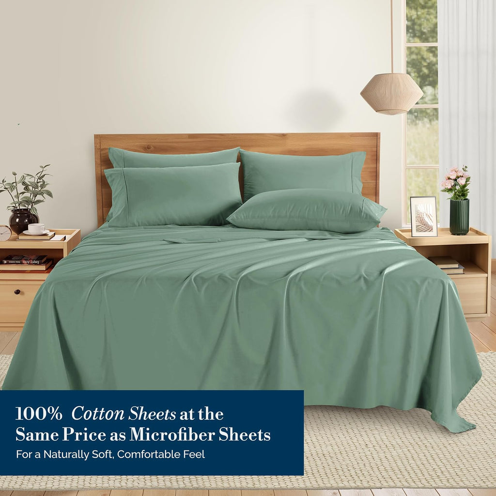 Casa Platino King Sheet Set – 100% Cotton Sheets with 4 Pillowcases, Crisp Percale Weave & Cozy Feel, Cooling & Breathable King Bed…