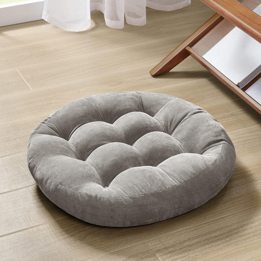 Degrees of Comfort Meditation Floor Pillow, Round Large Pillows Seating for Adults, Tufted Corduroy Cushion for Tatami Living Room, Grey…