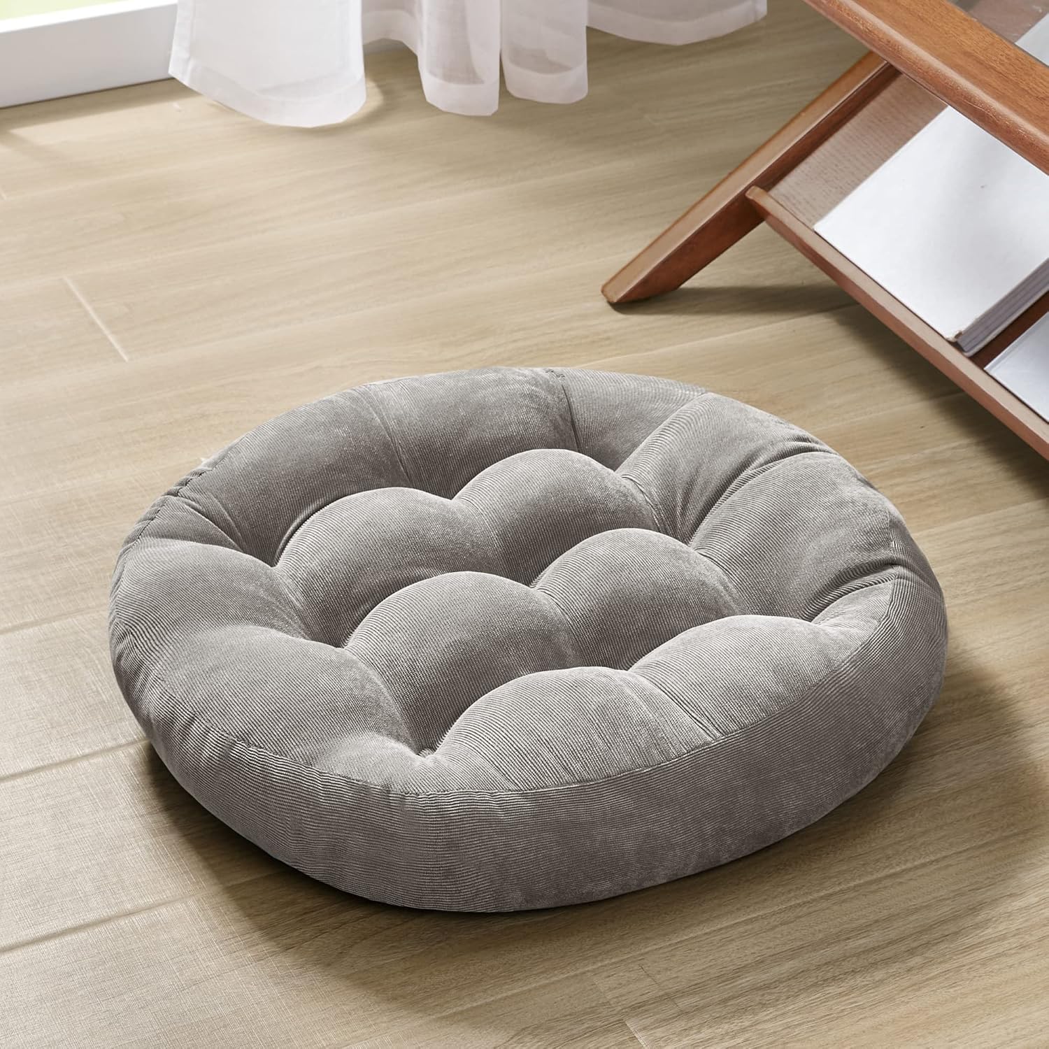 Degrees of Comfort Meditation Floor Pillow, Round Large Pillows Seating for Adults, Tufted Corduroy Cushion for Tatami Living Room, Grey…