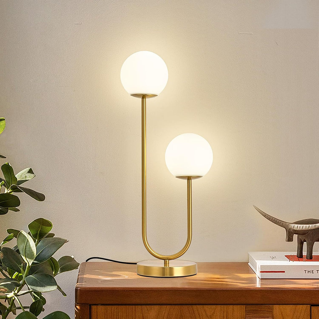 KardleenFocusOnIndoorLight Mid Century Modern Globe Table Lamp Gold U-Shape Glass Table lamp 2-Globe Bedside Lamp with LED G9 Light Source…