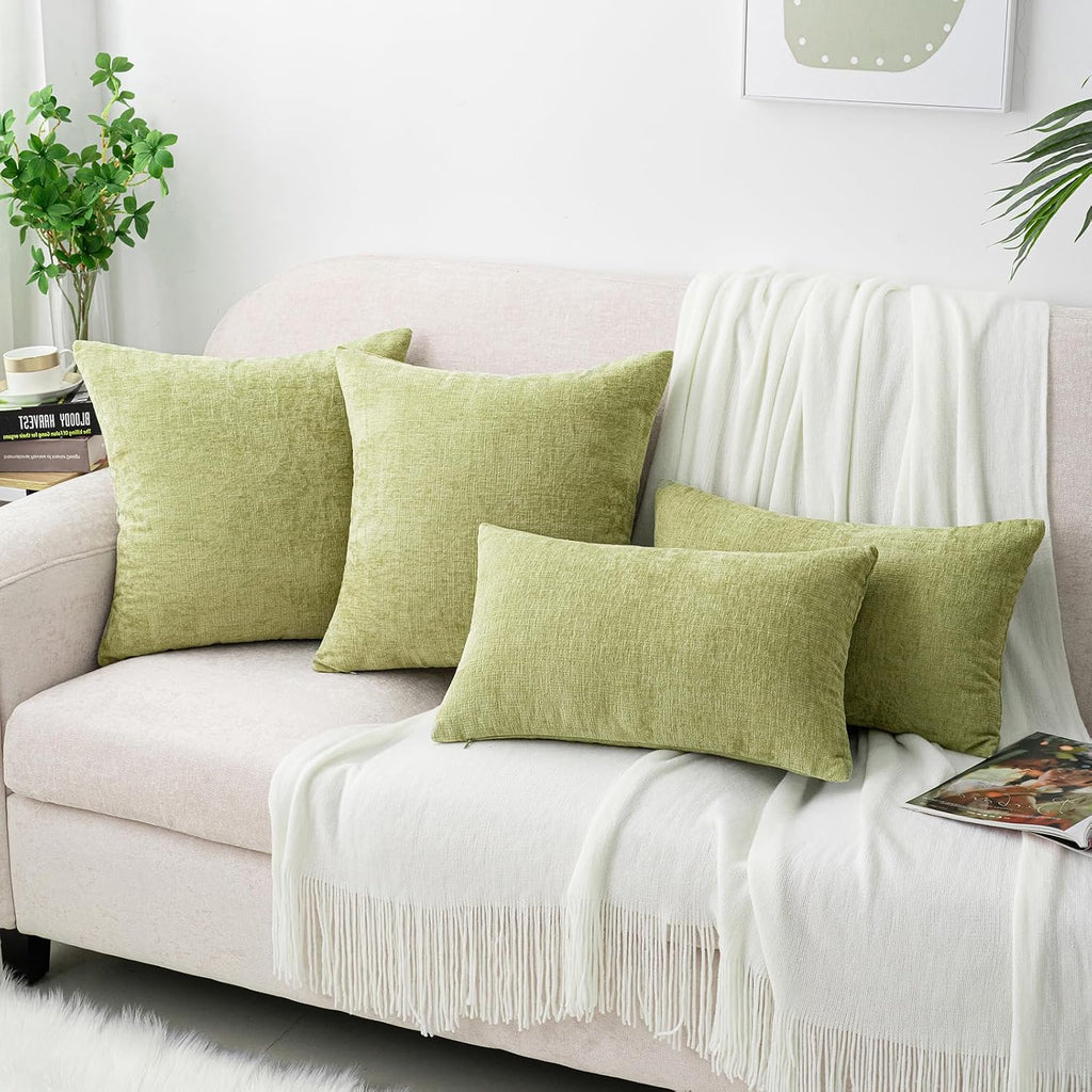 Hwy50 HWY 50 Spring Sage Green Throw Pillow Covers 20x20 Inch Pack of 2, Soft Chenille Decorative Cushion Cases for Couch Sofa Bed Living R…