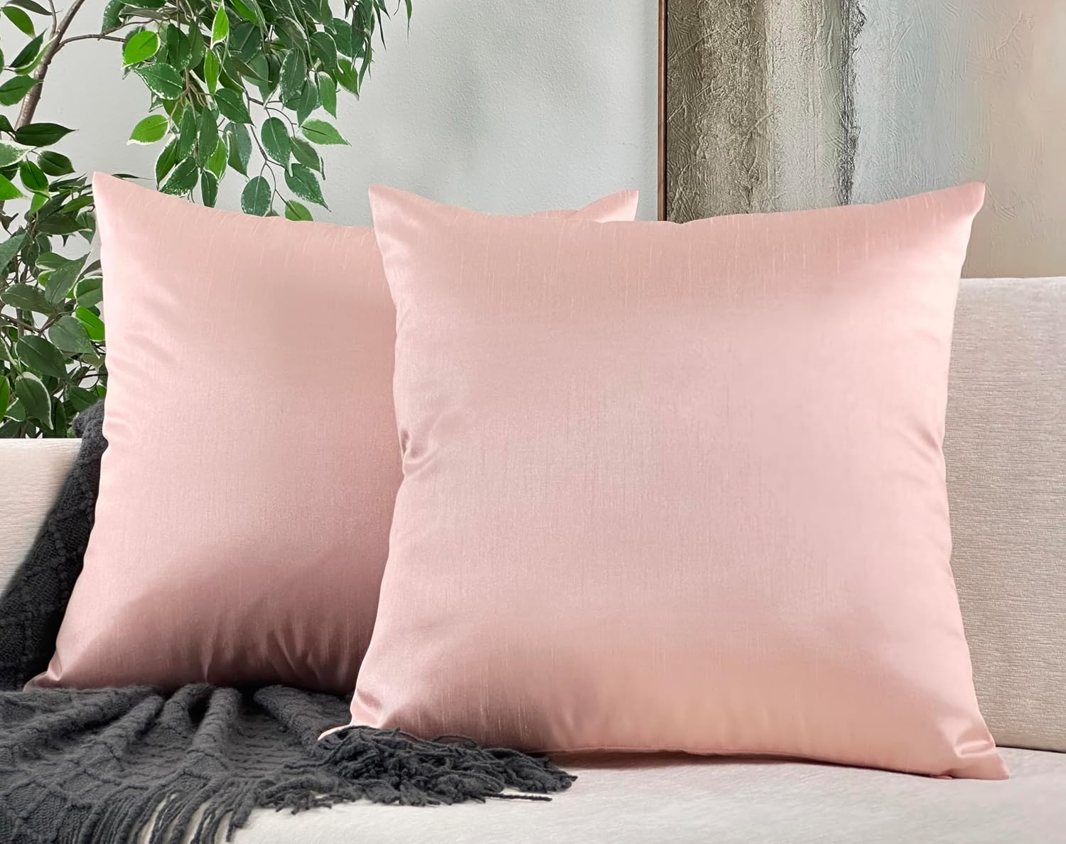 Aiking Home 20x20 Inches Faux Silk Square Throw Pillow Cover, Zipper Closure, Rose Pink (Set of 2)