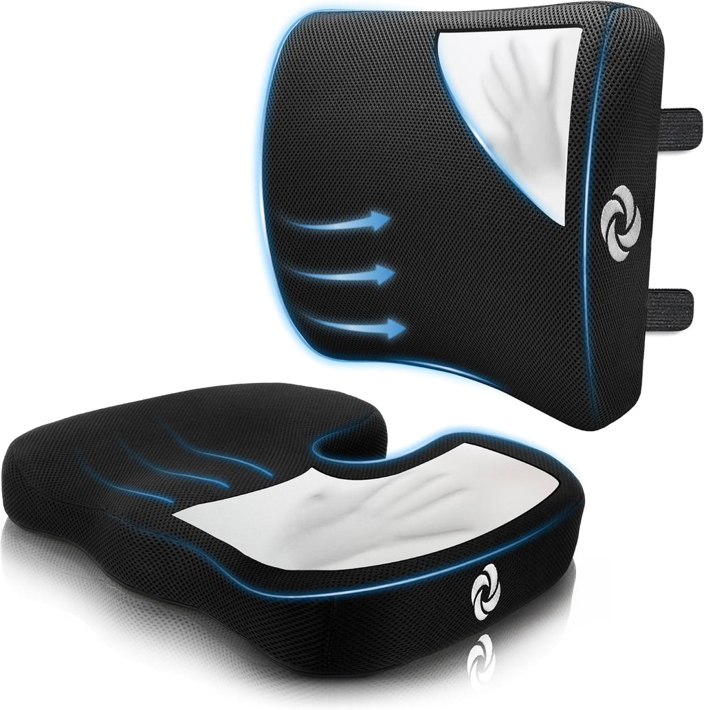 Samsonite Ergonomic Seat Cushion and Lumbar Support Cushion Combo, Memory Foam Office Chair for Back Support, Car Seat and Wheelchair…