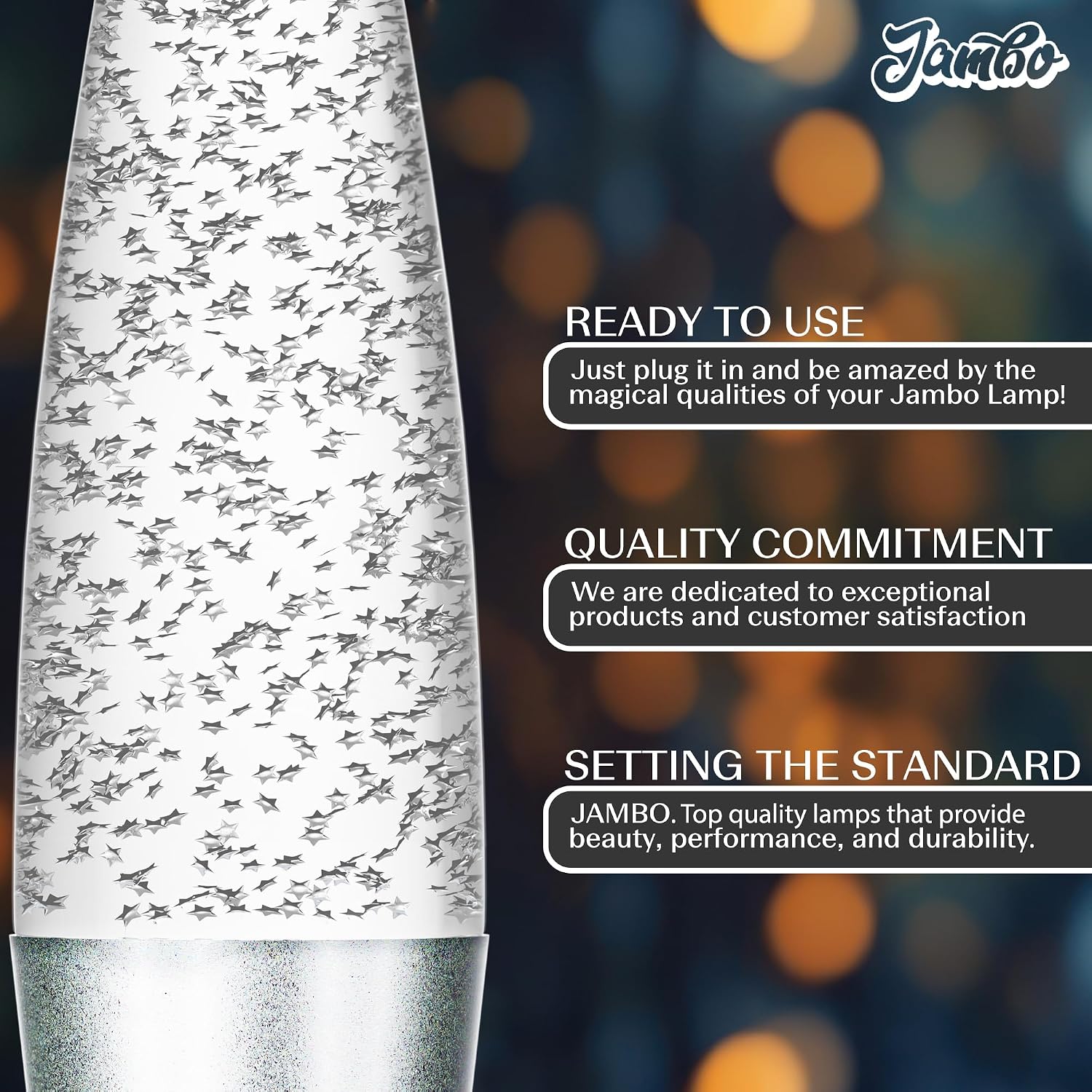 Jambo 16-Inch Silver Star Glitter Lamp I Beautiful Liquid Lamp I Entertaining for Adults and Kids I Perfect Holiday Gift