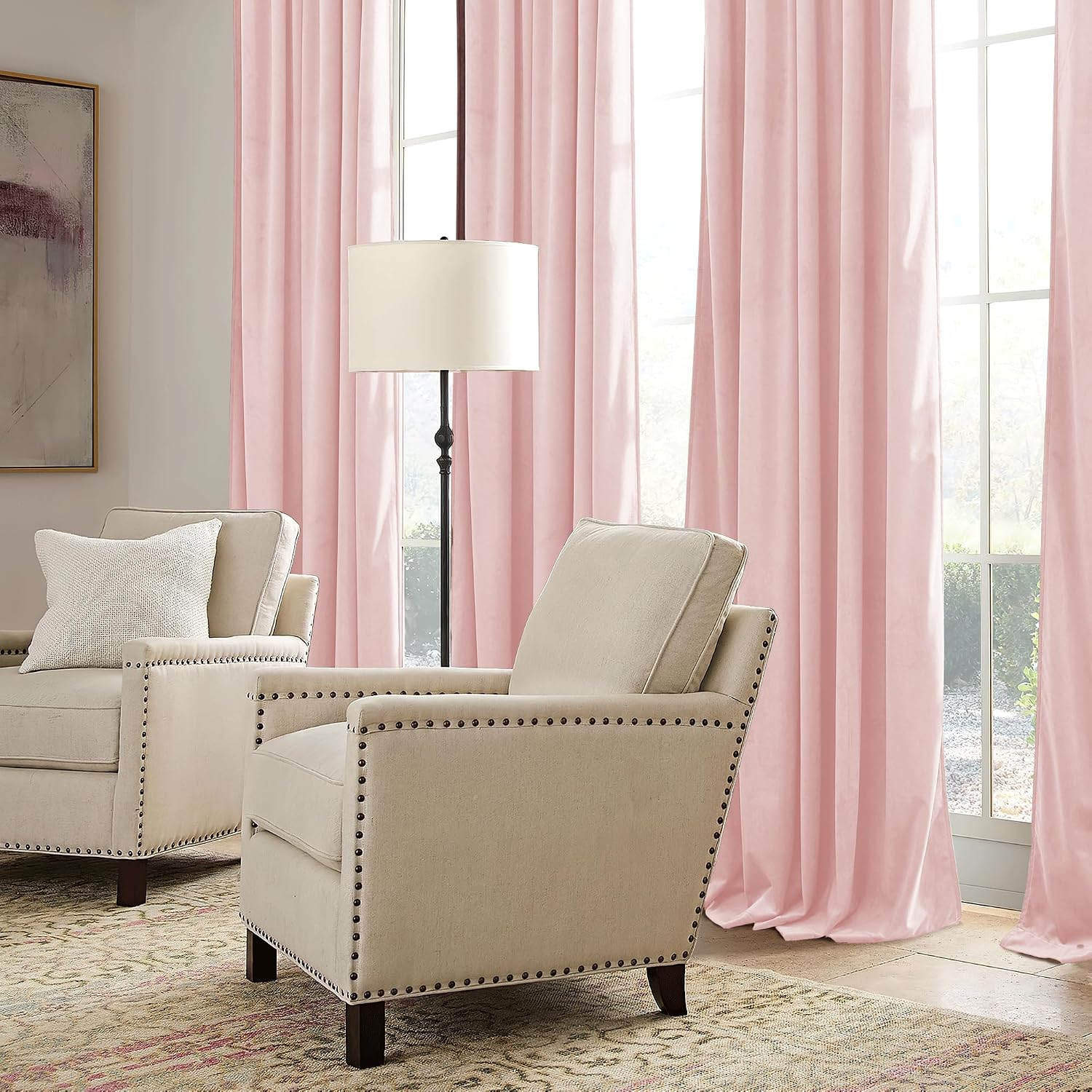 Rybhome RYB HOME Pink Velvet Curtains 84 inches, Back Tab Soft Fabric Room Darkening Thermal Insulated Luxurious Home Decor Curtains for Li…