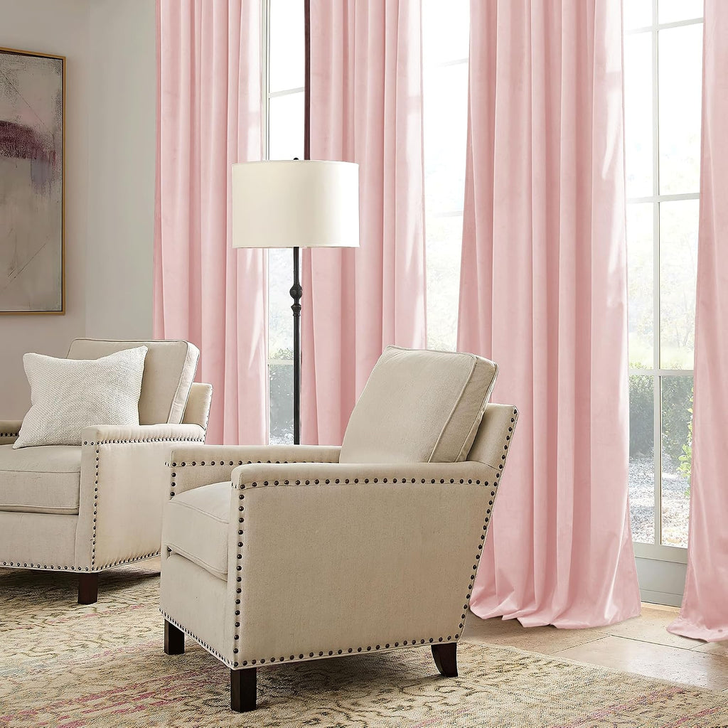Rybhome RYB HOME Pink Velvet Curtains 96 inches, Back Tab Soft Fabric Room Darkening Thermal Insulated Luxurious Home Decor Curtains for Li…