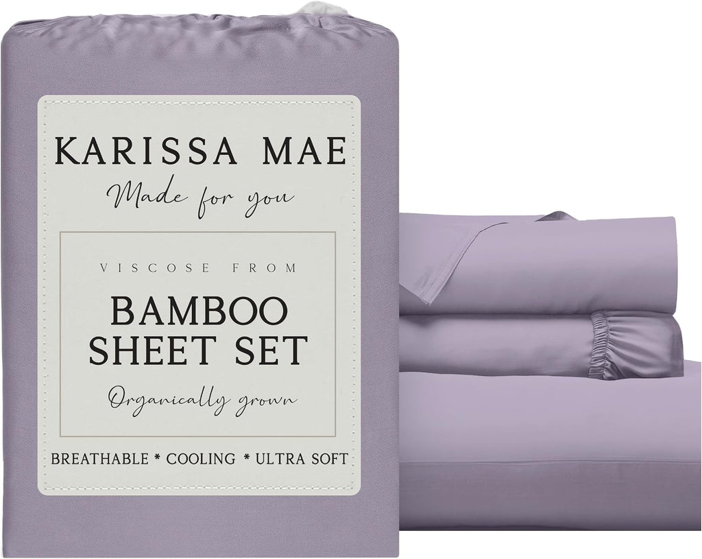 KARISSA MAE Pure Viscose from Bamboo Twin XL Size Sheet Set | 100% FSC Certified | Luxuriously Soft | Cooling | 18" Deep Pocket w/Corner…