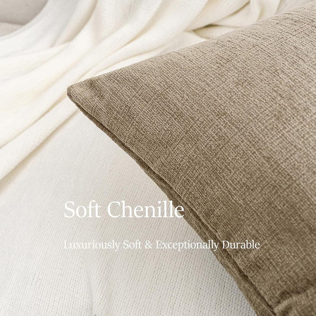Hwy50 HWY 50 Taupe Couch Pillow Covers 18x18 Inch Pack of 2, Soft Chenille Decorative Throw Pillow Cases Farmhouse for Sofa Living Room Bed…