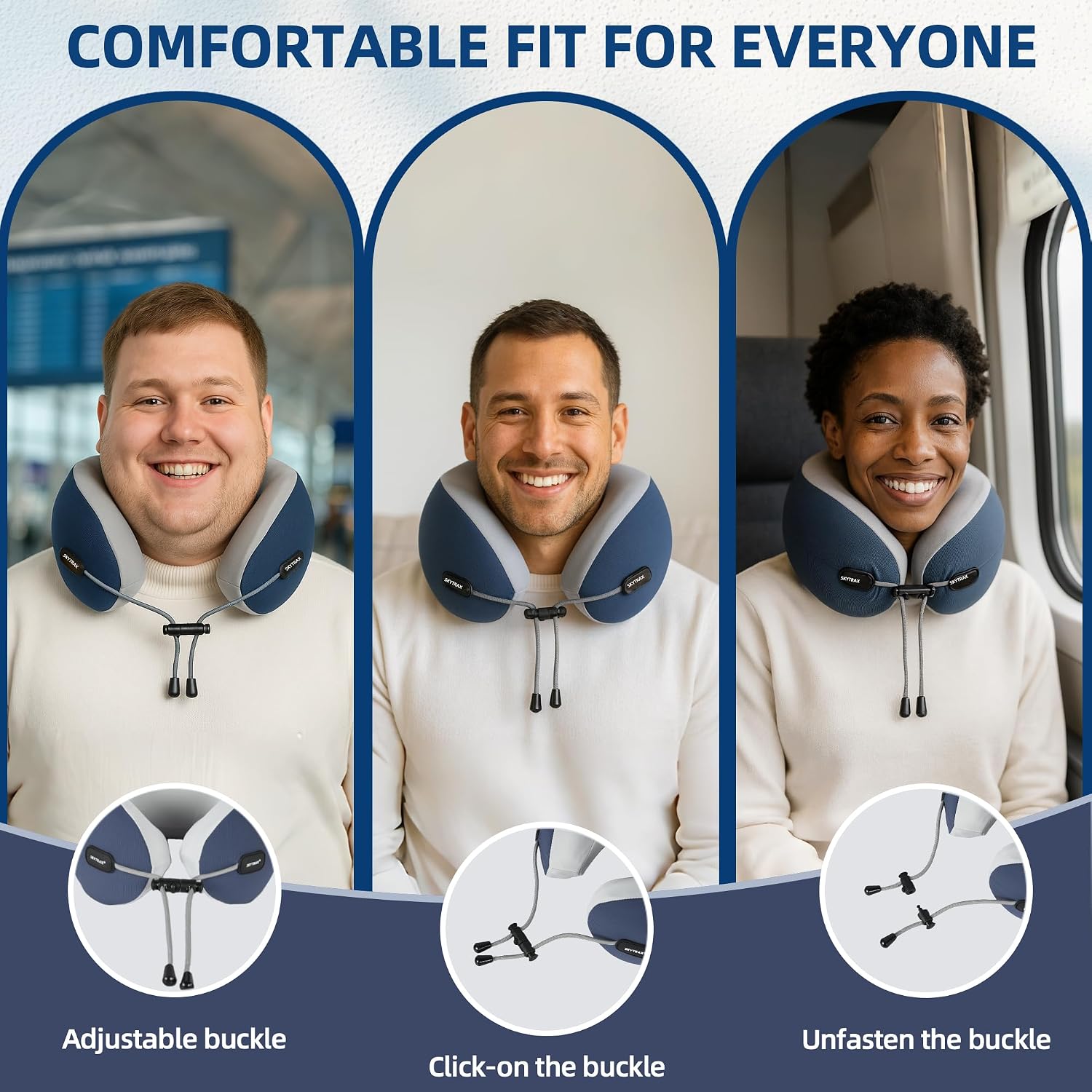 Skytraxcomf SKYTRAX COMF® Ergonomic Memory Foam Travel Neck Pillow, Washable Cooling Ice Silk Cover, Firm Neck Support for Airplane Long Fl…