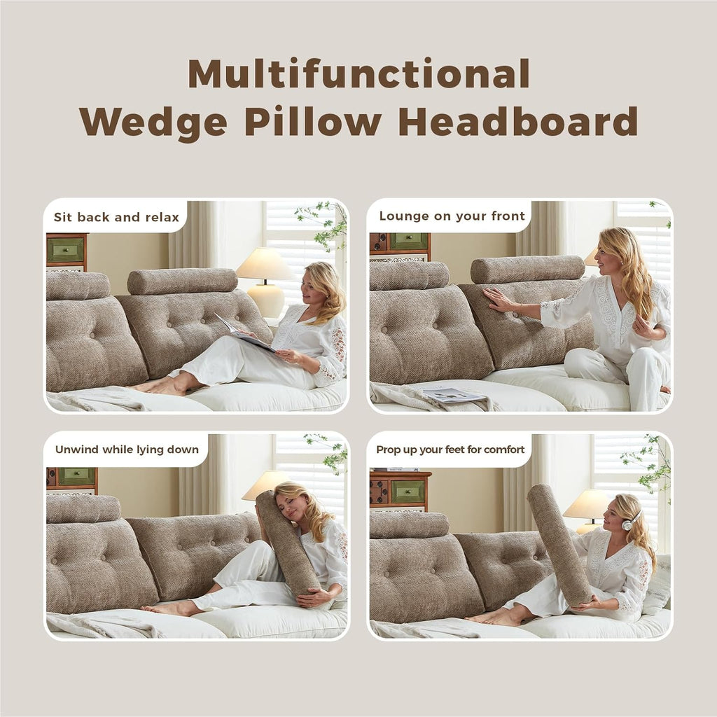 Headboard Pillow for Twin XL – Chenille Large Triangular Wedge Pillow for Headboard Gap, Daybed and Couch Backrest, Reading and Sitting…