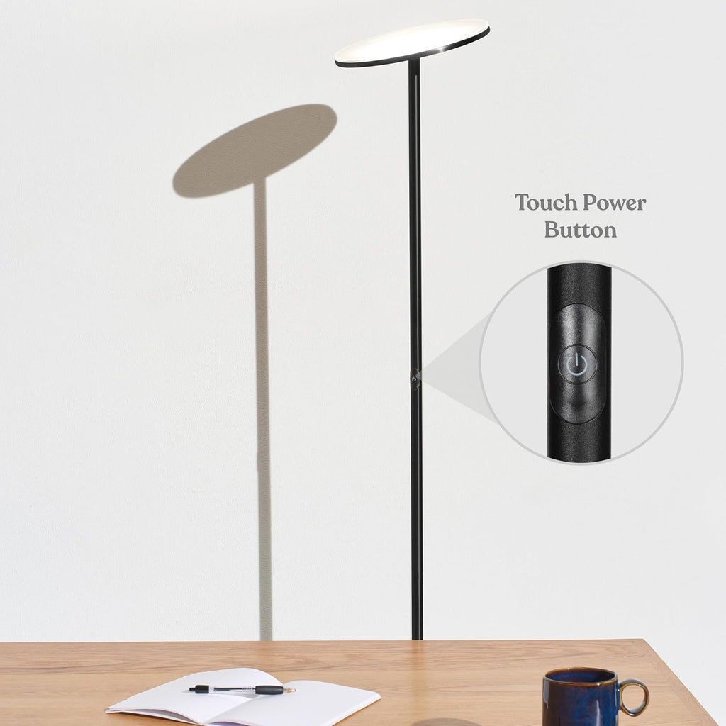 Brightech Sky LED Floor lamp, Torchiere Super Bright Floor Lamp for Living Room Decor & Office - Dimmable, Tall Standing Torch Lamp with Wa…