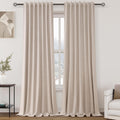Nanspring Oatmeal 100% Blackout Linen Curtains 96 Inches Long for Bedroom Back Tab Thermal Insulated Neutral Modern Farmhouse Decor Black O…
